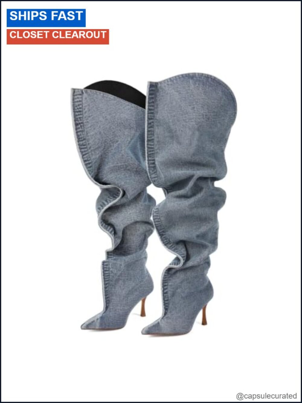 Handmade Denim Over The Knee Stiletto Boots Slouchy
